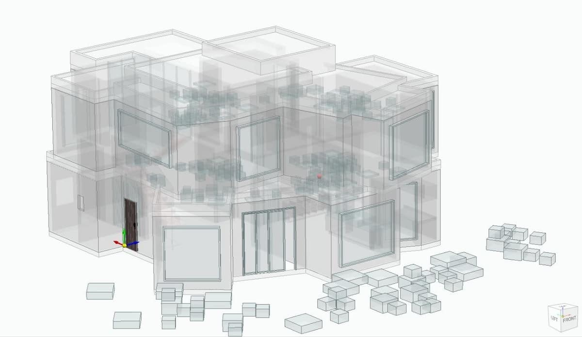 Calma.Basic modular wireframe massing — transparent assembly model for DFMA