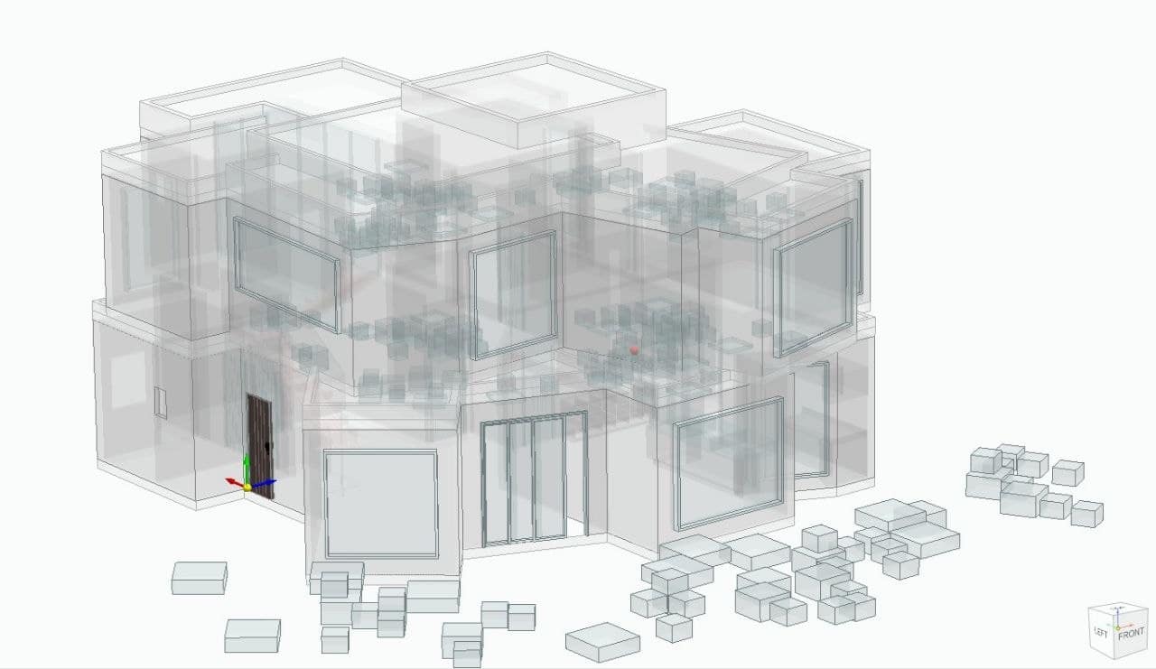 Calma.Basic modular wireframe massing — transparent assembly model for DFMA