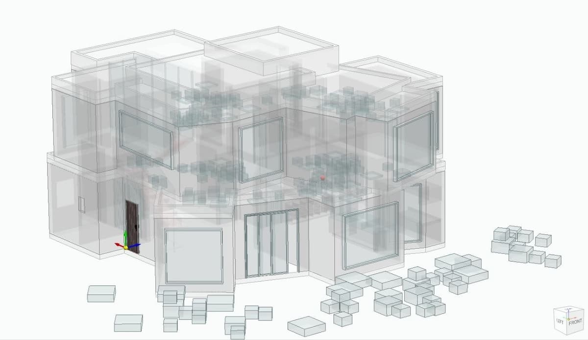 Calma.Basic modular wireframe massing — transparent assembly model for DFMA