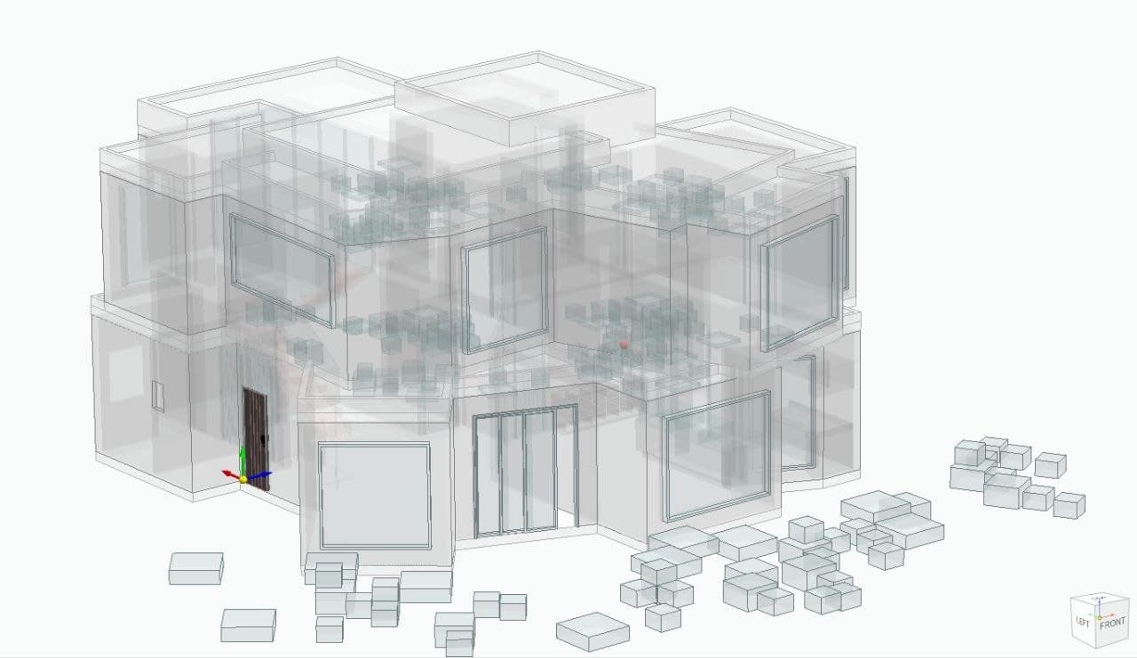 Calma.Basic modular wireframe massing — transparent assembly model for DFMA