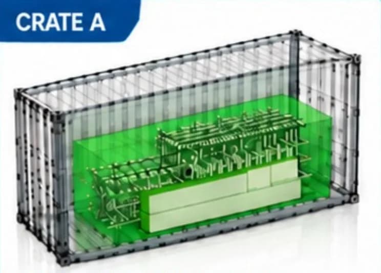Ilustrasyon sa berdeng structural components sulod sa container para sa Category A