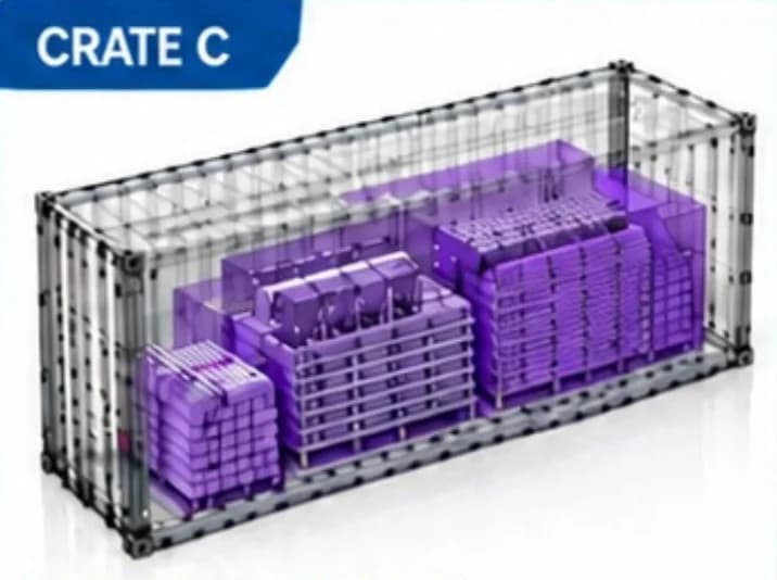 Ilustrasyon sa purpura nga gipatong nga panel ug component packs sa container para sa Category C