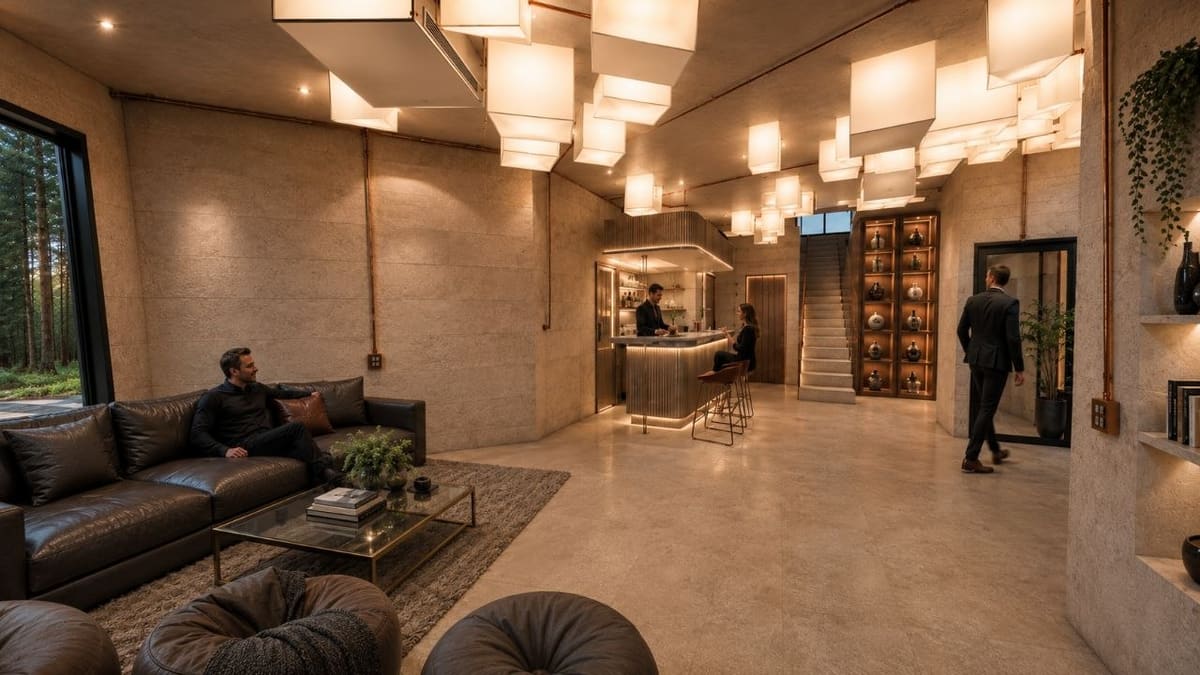Calma.Basic interior lounge at five-star hotel fit-out specification